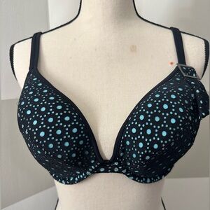 Panache Swim Plunge Bikini Top Black Teal 32E UK